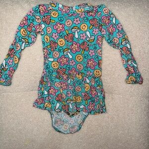 Colorful Floral and Smiley Face Long Sleeve Onesie